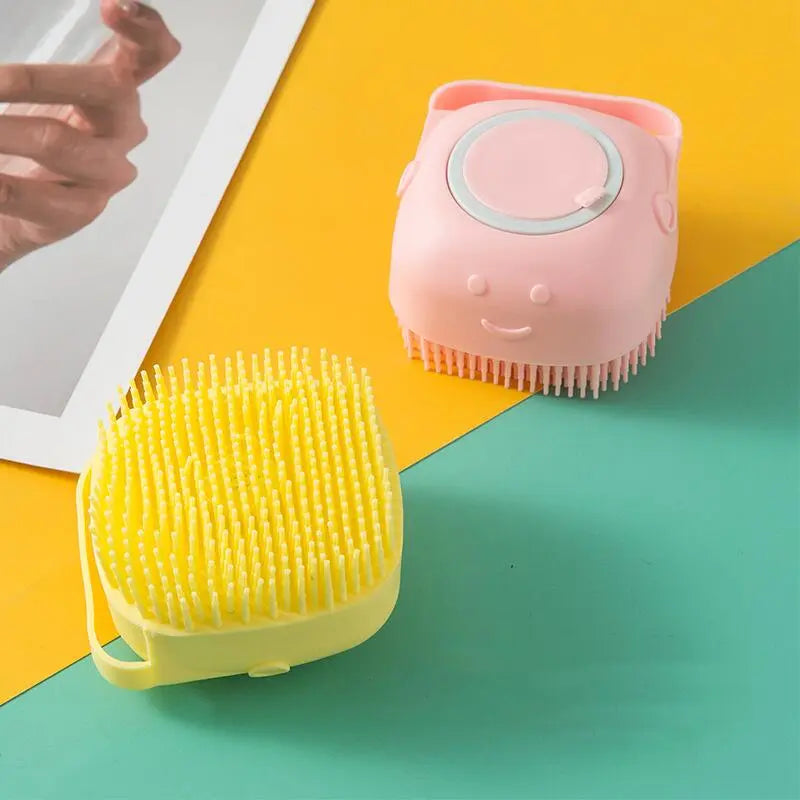 Escova de Silicone Massageadora e Dispenser para Banho